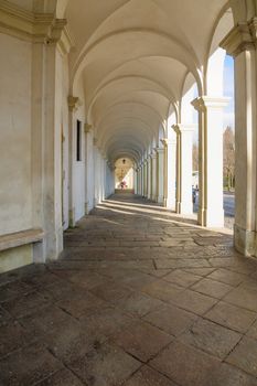 The portico (covered walkway) to the Church of St. Mary of Mount Berico, in Vicenza, Veneto, Italy