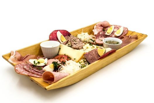 Rustic sausage platter of salted and sliced meats