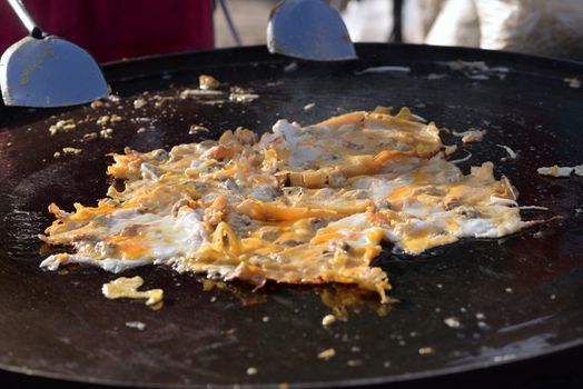 Crisp Fried Mussels Pancake On Hot Pan Famous thai