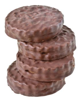 Shortbread cookie sandwich in chocolate icing isolated on a white background.