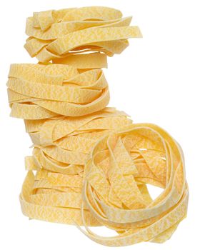 pasta pappardelle nest tower isolated white background.