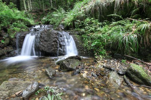 Nyznerov waterfalls on the Siver brook, Czech Republic.
Silver Creek Falls, also Nyznerov waterfalls lies in the village of Upper Skorosice to 12 hectares. It is a canyon gorge with rocky thresholds can generate several waterfalls and cascades. Waterfalls are located 2 km southwest of village Nyznerov and 5 km west of Zulova city.
Waterfalls are made up of cascades and rapids in the romantic gorge Bucina brook above the mouth of the creek, with a total height of 14 meters. The highest grades are 3 meters high. 