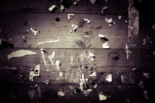 Old vignette notice board with scraps of papers - abstract detail