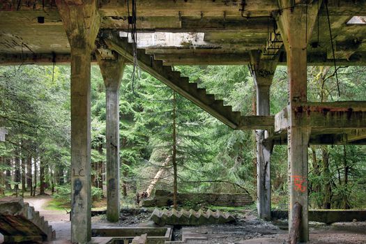 Former the tin mine abd war prison camp Rolava. The prison camp Rolava was established during World War II and there was mined and groomed tin ore. Older name was Sauersack. After the war the mine dilapidated and today there are only ruins. Ore Mountains, Czech Republic.