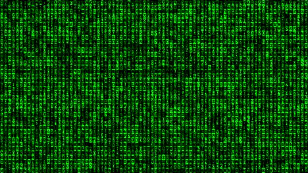 data matrix green binary code, abstract background illustration