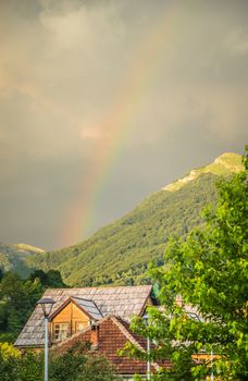 A rainbow over the town of Kolasin, Montenegro