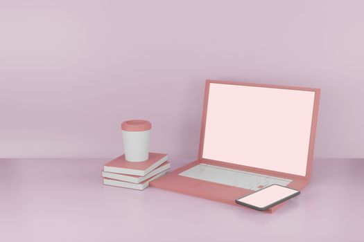 Mock up background/backdrop of laptop and mobile phone in minimal illustration design style- Minimal product background backdrop style design in 3D illustration or 3D rendering