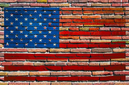 United States of America Flag of the USA wall from old red brick pattern brickwork