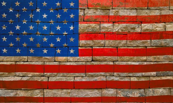 Old brick wall background texture stone Flag of the United States of America USA