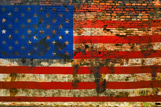 United States of America Flag of the USA brick wall texture background red