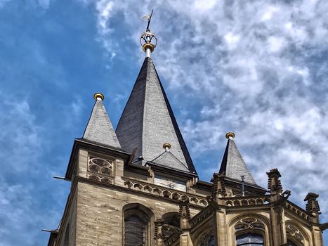 Famous cathedral or dome of Aachen in Germany with blue sky