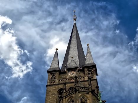 Famous cathedral or dome of Aachen in Germany with blue sky