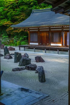 Japanese rock garden in the Okutono Buddhist temple, Mount Koya (Koyasan), Japan