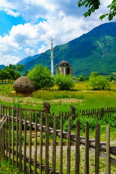 Countryside and a local mosque in Plav area, southern Montenegro