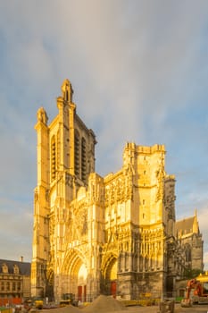 Sunset view of the Cathedral (Saint-Pierre-Saint-Paul), in Troyes, Champagne, France