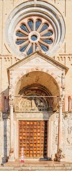 The entrance of the basilica of San Zeno Maggiore, in Verona, Veneto, Italy