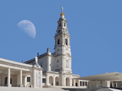 Church of Fatima in the Centro region of Portugal with a moon
