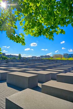 Berlin, Germany - May 5, 2019 - The Memorial to the Murdered Jews of Europe, also known as the Holocaust Memorial, is a memorial in Berlin to the Jewish victims of the Holocaust located in Berlin, Germany.