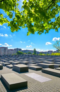 Berlin, Germany - May 5, 2019 - The Memorial to the Murdered Jews of Europe, also known as the Holocaust Memorial, is a memorial in Berlin to the Jewish victims of the Holocaust located in Berlin, Germany.