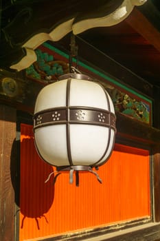 View of a lantern lamp in the Kitano-Temmangu Shrine, in Kyoto, Japan