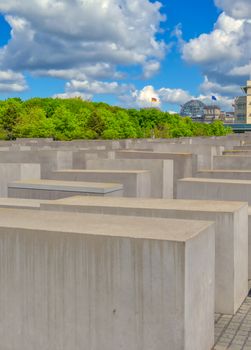 Berlin, Germany - May 5, 2019 - The Memorial to the Murdered Jews of Europe, also known as the Holocaust Memorial, is a memorial in Berlin to the Jewish victims of the Holocaust located in Berlin, Germany.