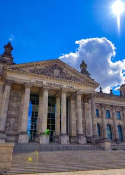 The Reichstag building located in Berlin, Germany which houses the German parliament, the Bundestag.