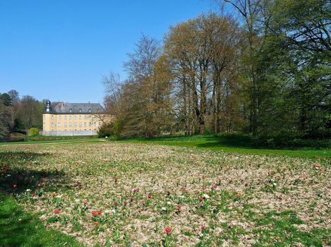 German yellow water castle Schloss Dyck in spring