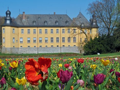 German yellow water castle Schloss Dyck in spring