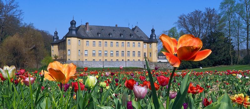 German yellow water castle Schloss Dyck in spring