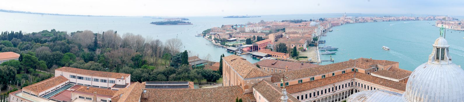 The Church of San Giorgio Maggiore, and a panoramic view of Venice and the Lido. Venice, Veneto, Italy