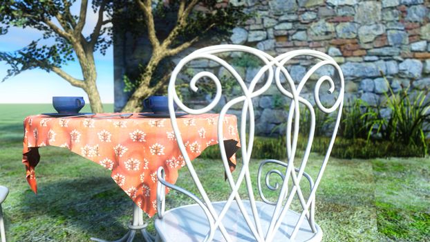 Time to drink tea in natural, 3d render illustration