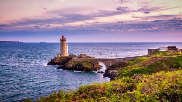 View of the lighthouse Phare du Petit Minou in Plouzane, Fort du Petit Minou, Brittany (Bretagne), France.