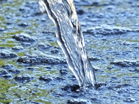 Closeup of water with bubbles in a fountain