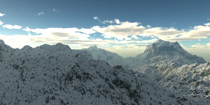 Winter high mountains with snow. 3d illustration