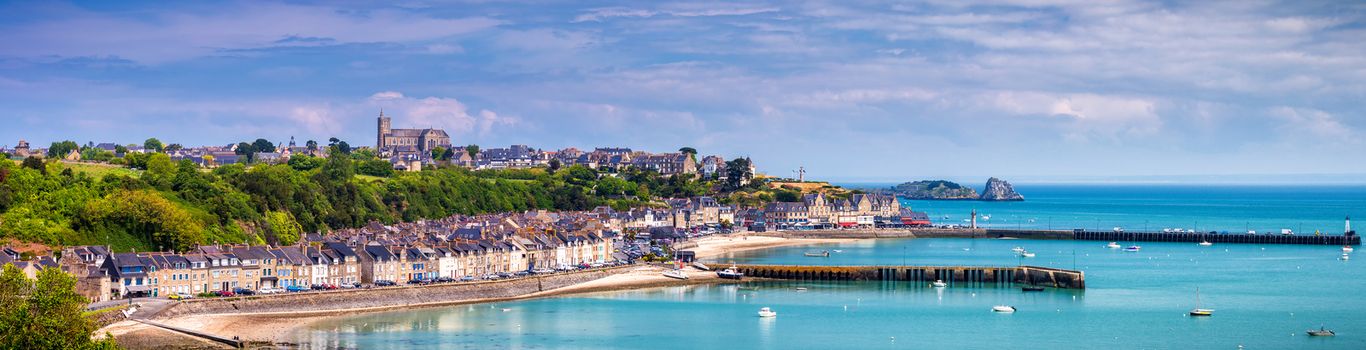 Panoramic view of Cancale, located on the coast of the Atlantic Ocean on the Baie du Mont Saint Michel, in the Brittany region of Western France