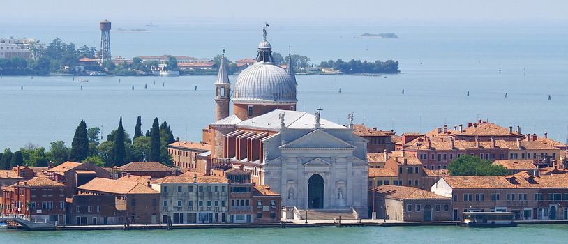 Aerial view of church of Santissimo Redentore in Venice in Italy