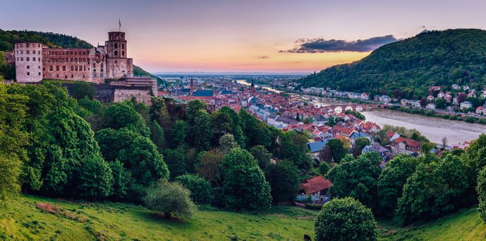 Heidelberg town with the famous old bridge and Heidelberg castle, Heidelberg, Germany