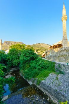 Mosques and minarets in the old city of Mostar, Bosnia and Herzegovina