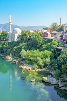 Mosques and minarets in the old city of Mostar, Bosnia and Herzegovina