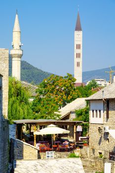 Mosques and churches in the old city of Mostar, Bosnia and Herzegovina