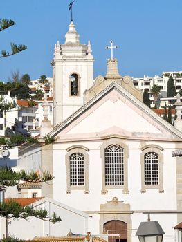 White church in Albufeira at the Algarve coast of Portugal