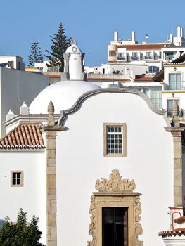 White church in Albufeira at the Algarve coast of Portugal