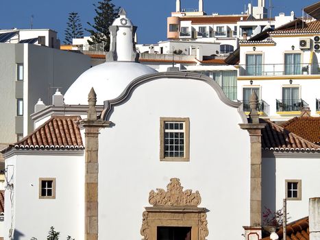 White church in Albufeira at the Algarve coast of Portugal