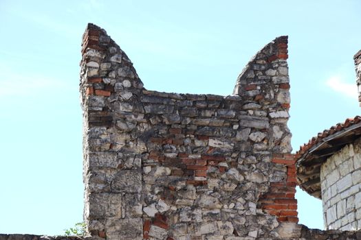 architectural detail in ancient castle in Brescia, a city in northern Italy