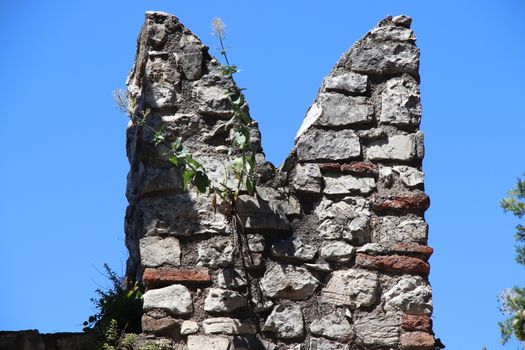 architectural detail in ancient castle in Brescia, a city in northern Italy