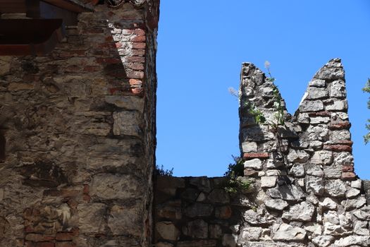 architectural detail in ancient castle in Brescia, a city in northern Italy