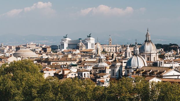 View of the historical center of Rome with the classic historical buildings. Italy