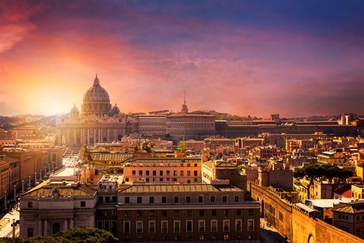 Vatican city. St Peter's Basilica. Panoramic view of Rome and St. Peter's Basilica, Italy