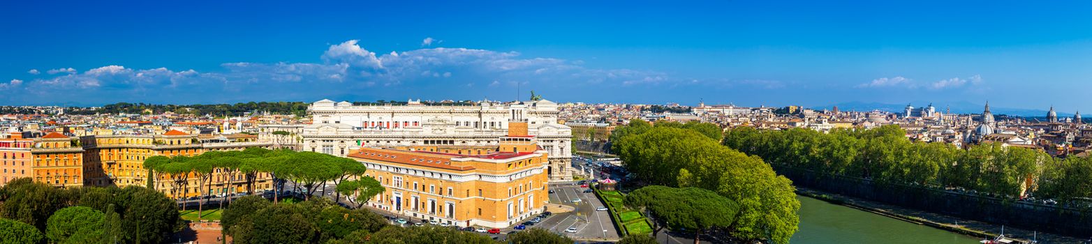 Skyline of Rome, Italy. Panoramic view of Rome architecture and landmark, Rome cityscape. Rome postcard