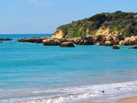 Beautiful seascape at Praia da Oura in Albufeira at the Algarve coast of Portugal